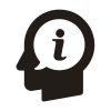 Symbol eines Kopfes mit Informationszeichen, Icon für Wissen und Information.
