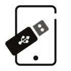 Grafik eines Smartphones mit einem darüberliegenden USB-Stick als Symbol für Datentransfer.