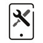 Schwarz-weißes Icon mit Schraubenschlüssel und Schraubenzieher auf einem rechteckigen Schild.